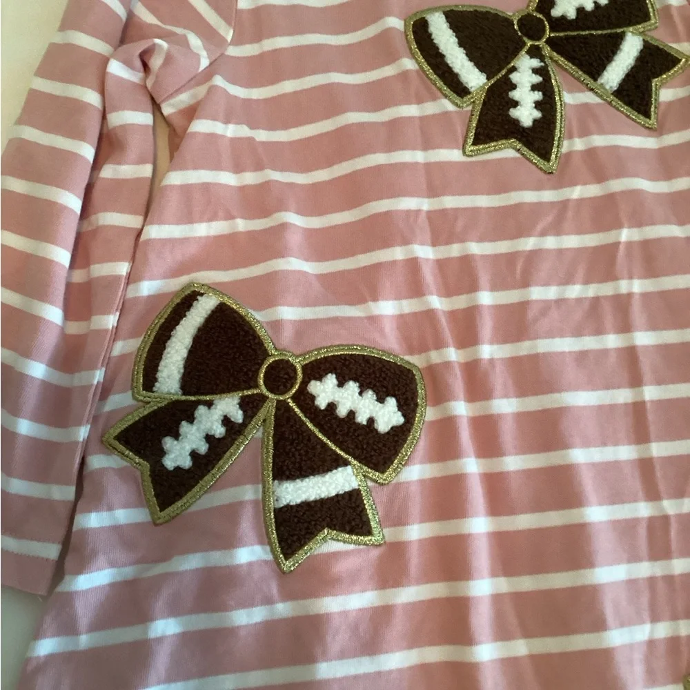Good Lad Pink and White Striped Dress with Brown Bow Appliqués